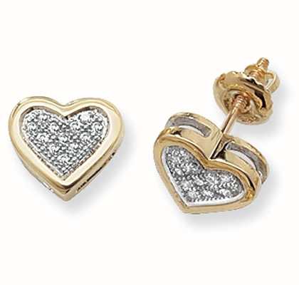 James Moore TH 9k Yellow Gold Diamond Set Heart Stud Earrings ED125
