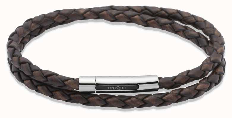 Unique & Co Dark Brown Leather |Steel Clasp | Bracelet B171ADB/21CM