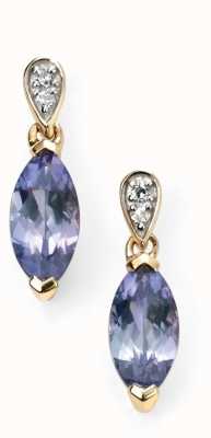 Elements Gold 9ct Yellow Gold Tanzanite Diamond Marquise Drop Earrings GE2037M