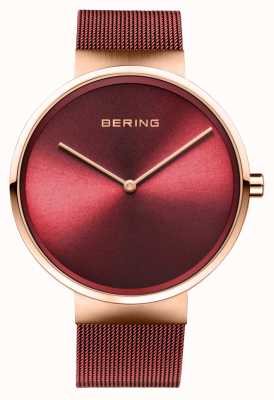 Bering | Classic | Polished/Brushed Rose Gold | Red Mesh Bracelet | 14539-363