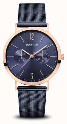 Bering | Classic | Polished Rose Gold | Blue Mesh Bracelet | 14236-367