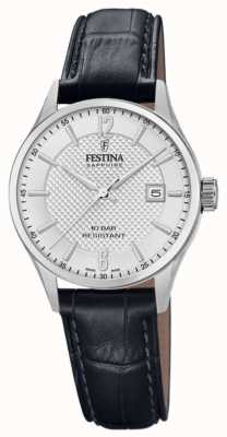 Festina | Women's Swiss Made | Black Leather Strap | Silver Dial | F20009/1