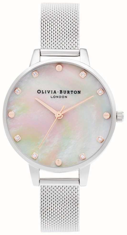 Olivia Burton Demi MOP Dial With Screw Detail Silver Mesh