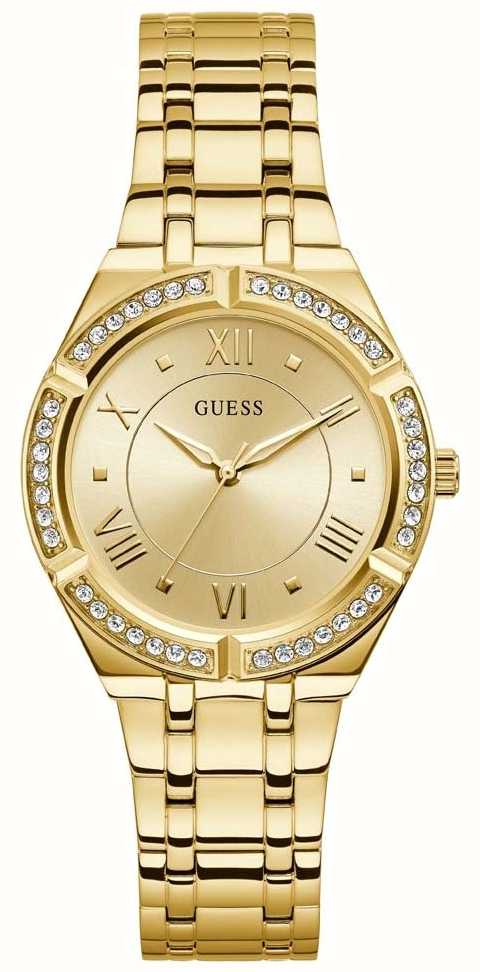 guess watch women's black leather strap