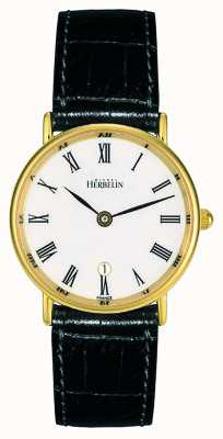 Michel Herbelin Women's Black Leather Strap | White Dial | Gold Case 16845/P01