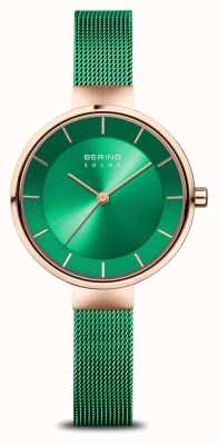 Bering Women's Charity | Polished/Brushed Rose Gold | Green Mesh 14631-CHARITY