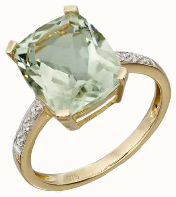 Elements Gold 9ct Yellow Gold Green Amethyst And Diamond Cocktail Ring Size EU 52 (UK L 1/2) GR543G 52