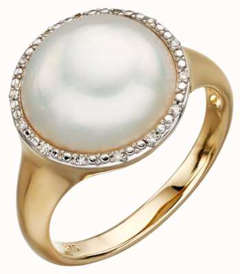 Elements Gold 9ct Yellow Gold Pearl And Diamond Ring Size EU 56 (UK O 1/2 - P) GR560W 56