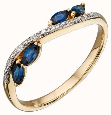 Elements Gold 9ct Yellow Gold Sapphire And Diamond Marquise Ring Size EU 54 (UK N) GR562L 54