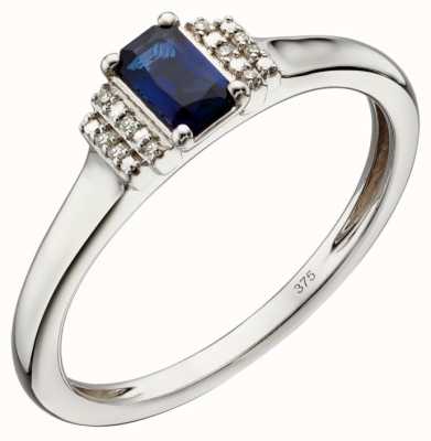 Elements Gold 9ct White Gold Sapphire And Diamond Deco Ring Size EU 54 (UK N) GR566L 54