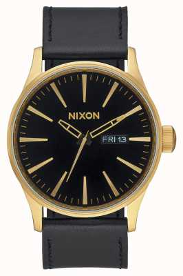 Nixon Sentry Leather | Gold / Black | Black Leather Strap Black Dial A105-513-00