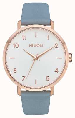 Nixon Arrow Leather | Rose Gold / Blue | Blue Leather Strap | White Dial A1091-2704-00