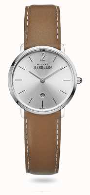Michel Herbelin City | Silver Dial | Brown Leather Strap 16915/11GO