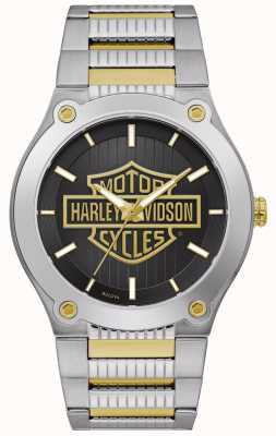 Harley Davidson Men's Two-Tone Steel Bracelet | Black Dial 78A126