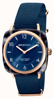 Briston Clubman Chic | Rose Gold 36mm Navy Blue Dial | Navy Blue Nato Strap 21536.PRA.UB.33.NMB