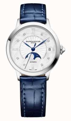 Baume & Mercier Classima Diamond Moonphase Automatic (34mm) Mother of Pearl Dial / Blue Alligator Leather Strap M0A10633