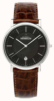 Michel Herbelin Men's Classique | Brown Leather Strap | Black Dial 12248/14MA