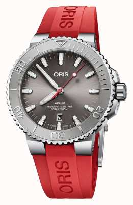 ORIS Aquis Date Relief Automatic (43.5mm) Grey Dial / Red Rubber Strap 01 733 7730 4153-07 4 24 66EB