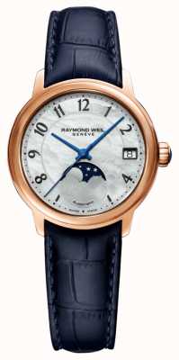 Raymond Weil Women's | Maestro | Auto | Moonphase | Mother Of Pearl Dial | Blue Leather Strap 2139-P53-05909