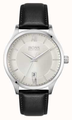 BOSS | Elite Business | Black Leather Strap | Silver Date Dial | 1513893
