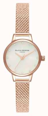 Olivia Burton Mini White Mother Of Pearl Dial, Sparkle Markers & Rose Gold Boucle Mesh OB16MN05