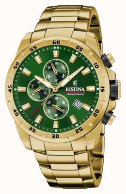 Festina Men's Chronograph | Green Dial | Gold PVD Plated Bracelet F20541/3