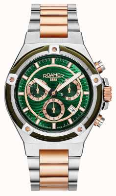 Roamer Tempo Master Green Dial Rose Gold Bi Colour Bracelet 221837 49 75 20