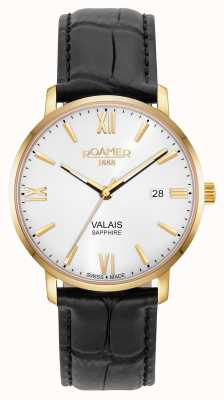 Roamer Valais Gents Silver Dial With Yellow Gold Case Black Leather Strap 958833 48 13 05
