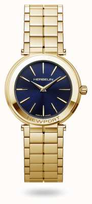 Michel Herbelin Newport Slim Blue Dial Gold PVD Bracelet Watch 16922/BP15