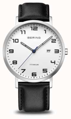 Bering Titanium | White Dial With Date Window | Black Leather Strap | Brushed Titanium Case 18640-404