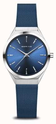Bering Ultra Slim | Blue Sunray Dial | Blue Milanese Strap | Polished Stainless Steel Case 18729-307