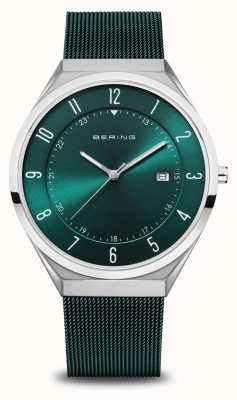 Bering Ultra Slim | Green Sunray Dial With Date Window | Green Milanese Strap | Polished / Brushed Stainless Steel Case 18740-808