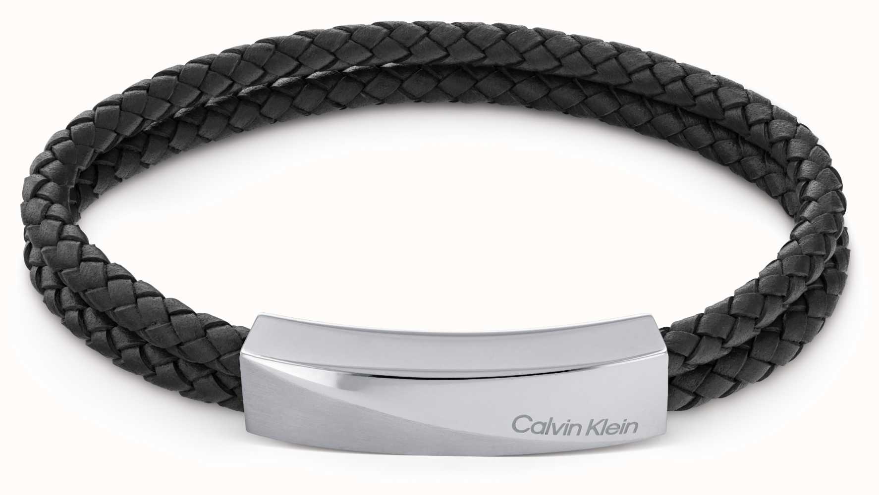 Calvin Klein Mens Black Leather And Stainless Steel Double Bracelet  35000097 - First Class Watches™ SGP