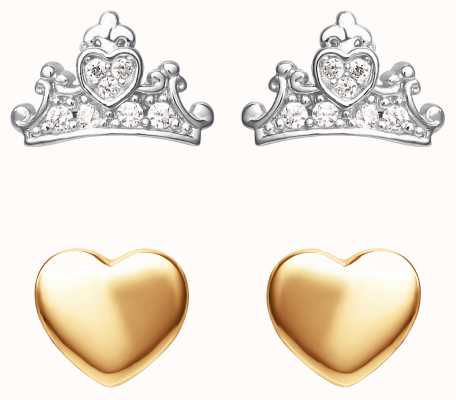 Disney Crystal Set Crown and Heart Stud Earrings Set S901204TZWL