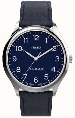 Timex Mens | Easy Reader | Navy Dial | Navy Leather Strap TW2V27900