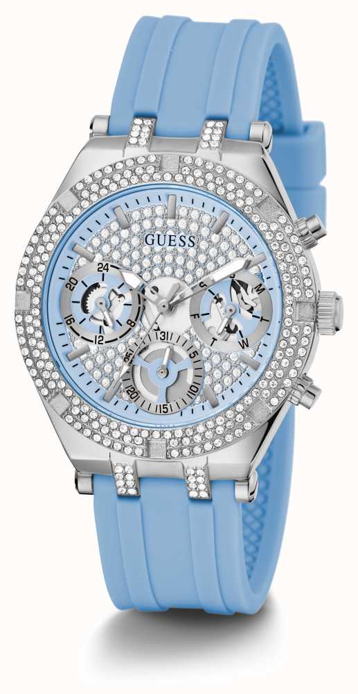 guess women's blue silicone strap watch