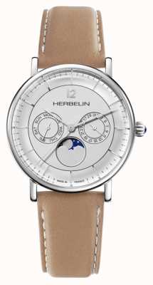 Herbelin Men's Inspiration | Silver Moonphase Dial | Tan Leather Strap 12747AP12