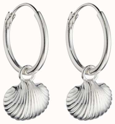 Elements Silver Shell Charm Sleeper Hoop Earrings E6000