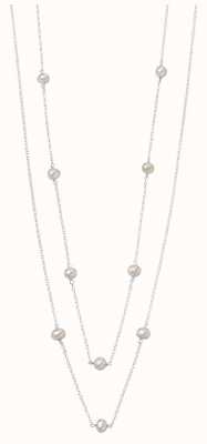 Elements Silver White Freshwater Pearl Station Necklace 80cm N4080W