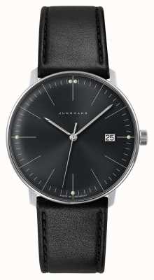 Junghans Men's Max Bill Quartz Plain Black Dial Black Leather Watch Sapphire 41/4465.02