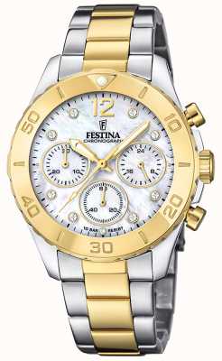Festina Ladies Gold-Plated Chrono Watch W/Bracelet & CZ Sets F20604/1