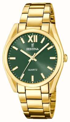 Festina Ladies Gold-Toned Green Sunray Dial Watch F20640/4