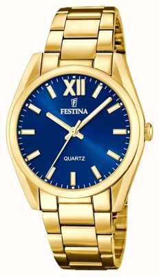 Festina Ladies Gold-Toned Blue Sunray Dial Watch F20640/5