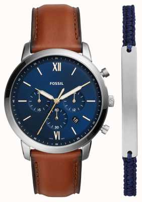 Fossil Men's Neutra Chrono | Bracelet Giftset | Blue Dial | Brown Leather Strap | FS5708SET