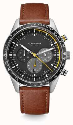STERNGLAS Tachymeter 43mm Quartz Black / Brown Leather S01-TY03-MO11