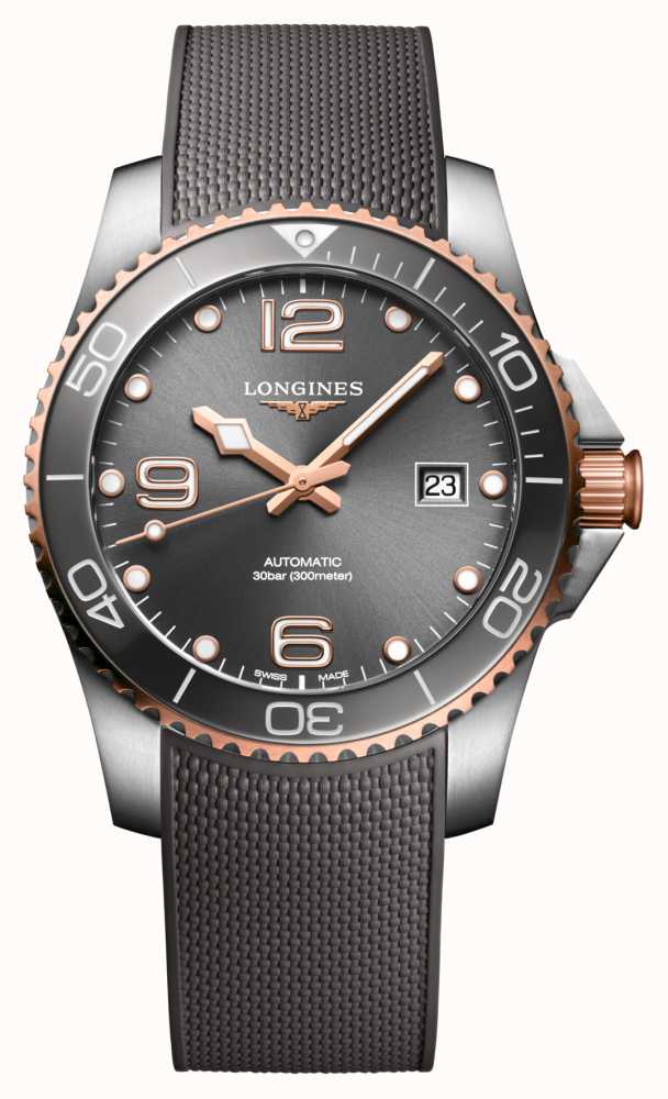 LONGINES HydroConquest Automatic 39mm Grey Rubber Strap L37803789 - First  Class Watches™ SGP