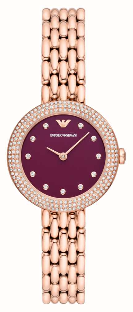 Emporio Armani Women's Crystal Set Burgundy Dial Rose-Gold Watch