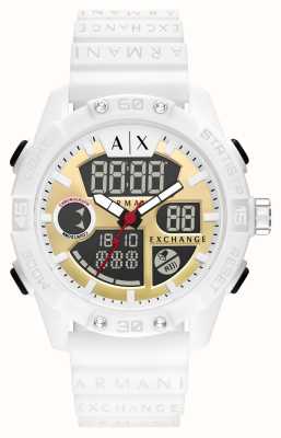 Armani Exchange Dual Display Lightning Bolt Dial | White Rubber Strap AX2961