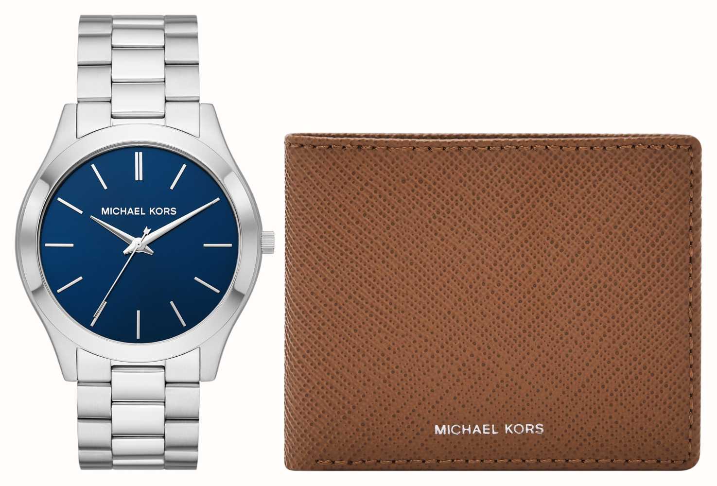 Michael Kors Slim Runway Blue Dial Steel Watch Matching Wallet MK1060SET -  First Class Watches™ SGP