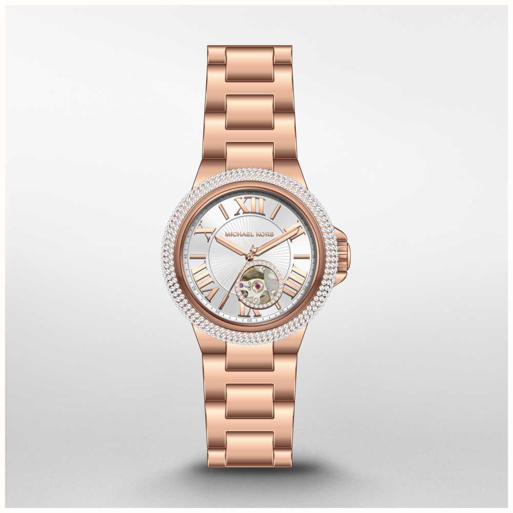 Michael Kors Camille Silver Dial Rose Gold Bracelet Automatic Watch MK9051  - First Class Watches™ SGP